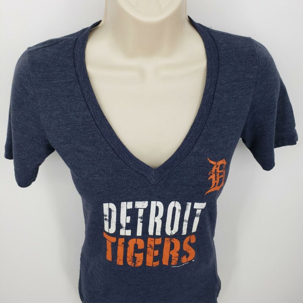 Detroit Tigers MLB T-Shirt Juniors Size Small Gray Short Sleeve V Neck